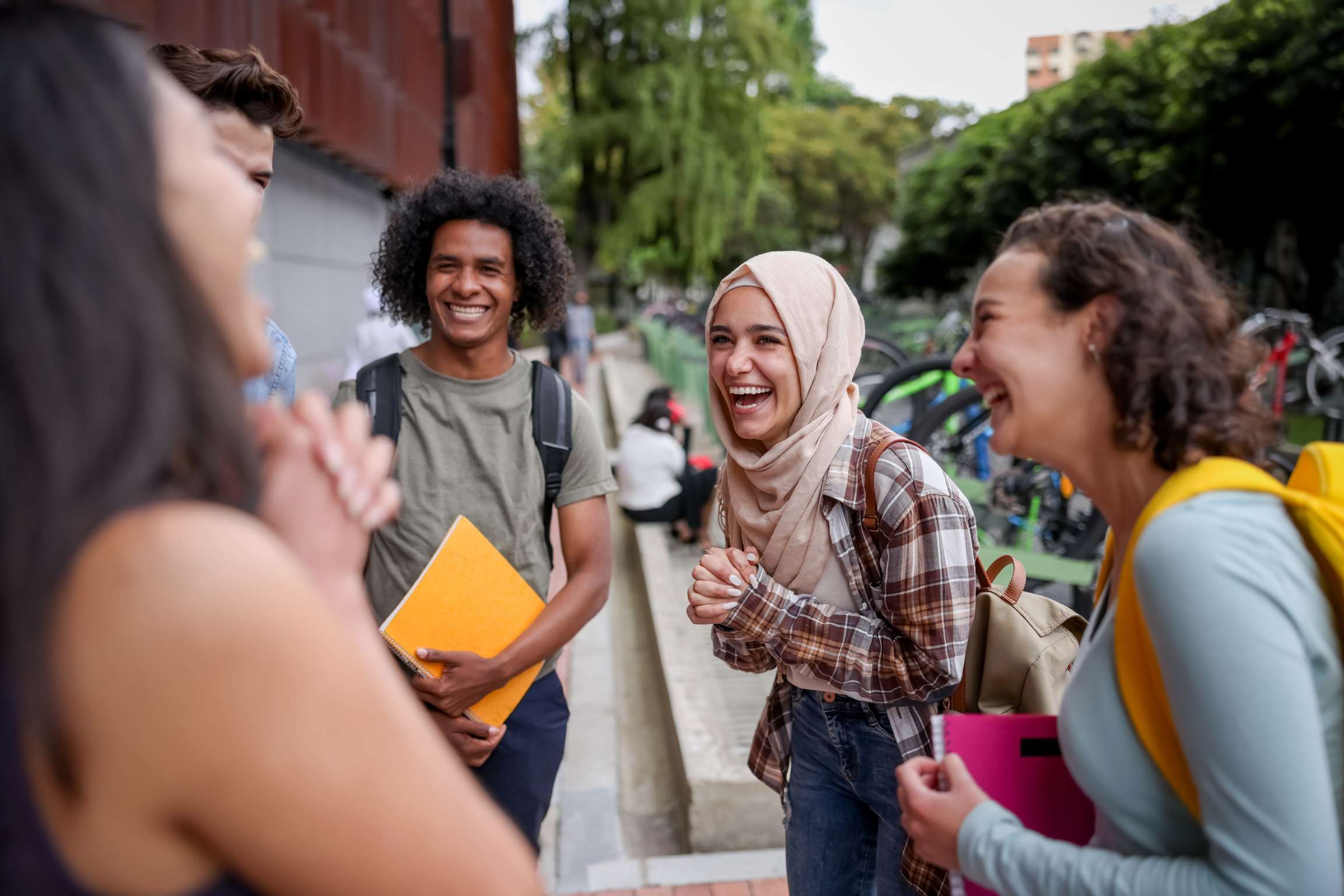 group of students laughing